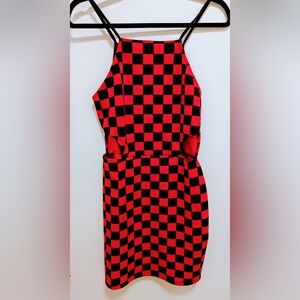 Red and Black Checkered Cutout Dress